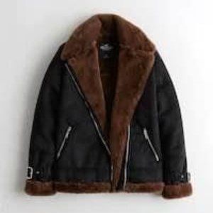 Hollister Faux Shearling Biker Jacket- Brand New in Packaging-Black and Brown